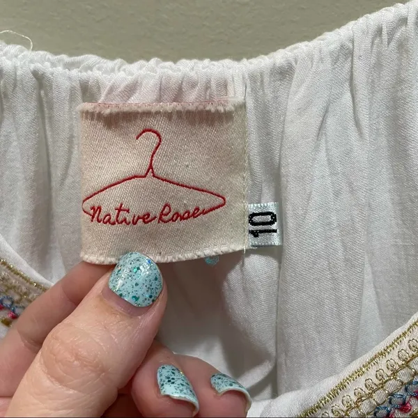 LF Native Rose Boho Tribal Embroidered Layered Blouse Tank Top White Size 10 - Image 5