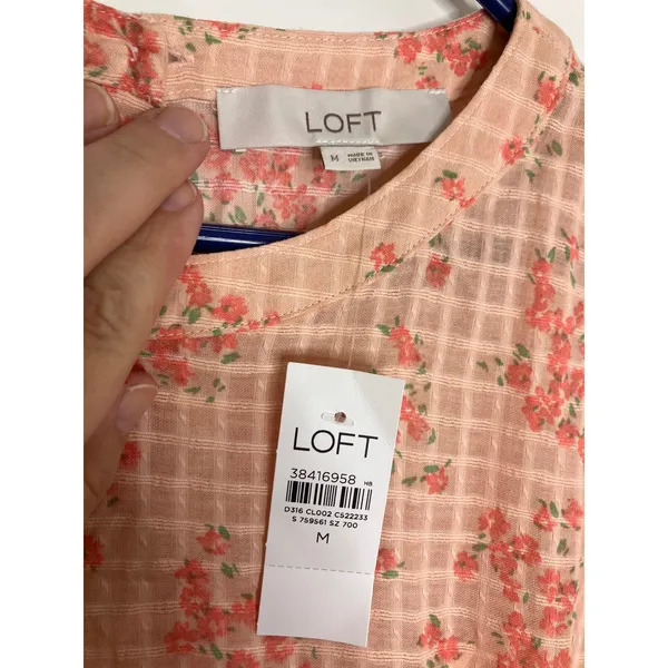 LOFT Dress Womens Medium Peach NWT Floral Tiered Ruffle Cotton Long Sleeve Mini - Image 3