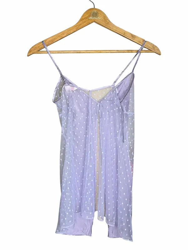 Victoria’s Secret Lavender 100% Silk Babydoll Chemise XS Sheer Polka Dot Y2K - Image 3