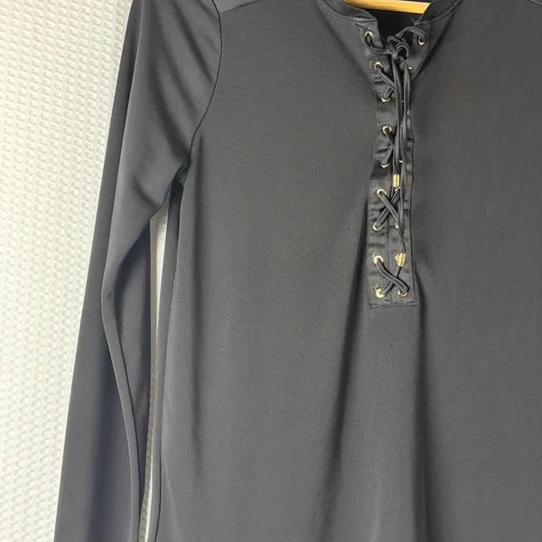 Lauren Ralph Lauren Top Women XS Black Lace Up Satin Trim Long Sleeve Equestrian - Image 7