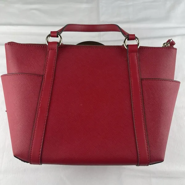 Michael Kors Red Saffiano‎ Leather Satchel Crossbody Bag Gold Hardware Tassel - Image 3
