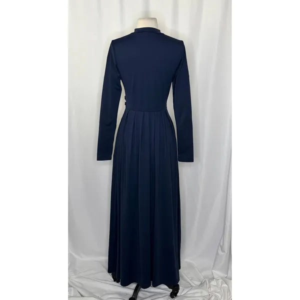 HALARA Navy Blue Mock Neck Long Sleeve Pocket Flare Maxi Casual Dress Knit XS - Image 10