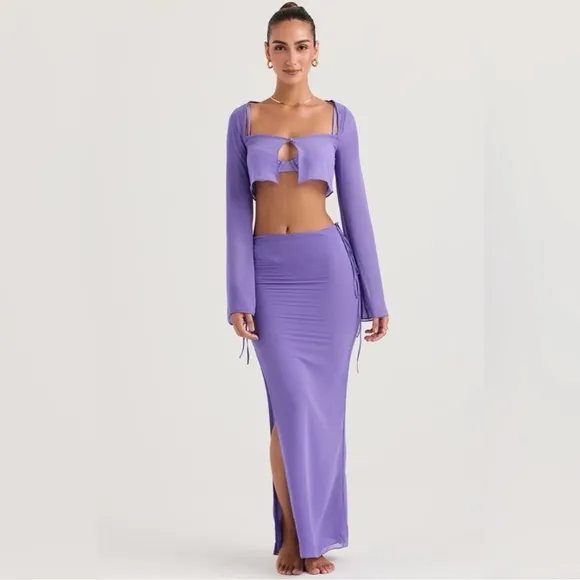 NWT House Of CB Maxi Skirt Amalfi Violet Cut Out Mermaid Vacation Beach Flowy - Image 5