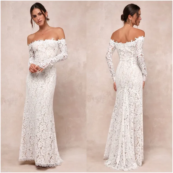LULU’S Romance Dreamer White Lace Off The Shoulder Maxi Dress - Image 2