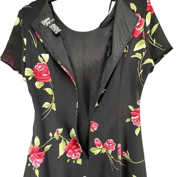 Vintage 90s Dawn Joy Floral Midi Dress Womens 5/6 Black Red Rose Romantic Goth - Image 11