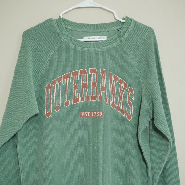 Altar'd State‎ Size XS Outerbanks Graphic Ribbed Sweatshirt Sage Green Oversized - Image 2