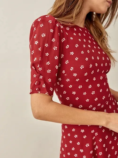 Reformation Bard Dress Mini Red White Floral Size 2 - Image 3