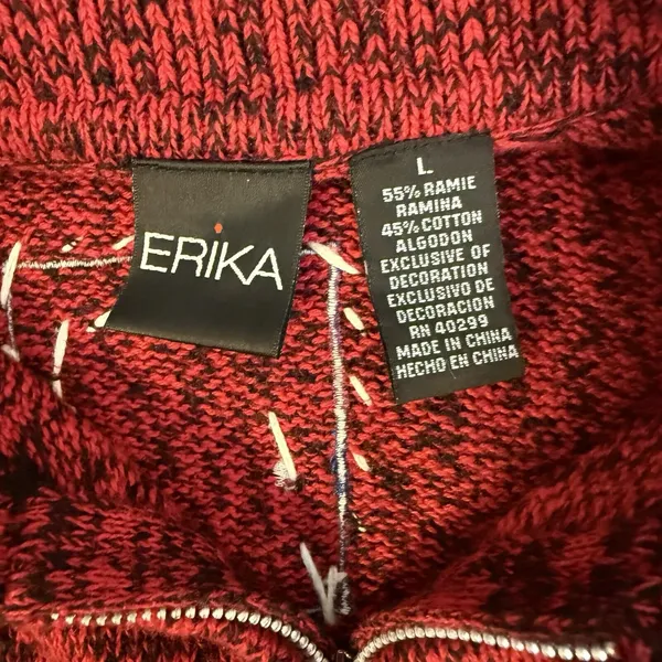 Erika VTG Ugly Christmas Sweater Vest‎ Red Size LG Embellished Zip Embroidered - Image 11