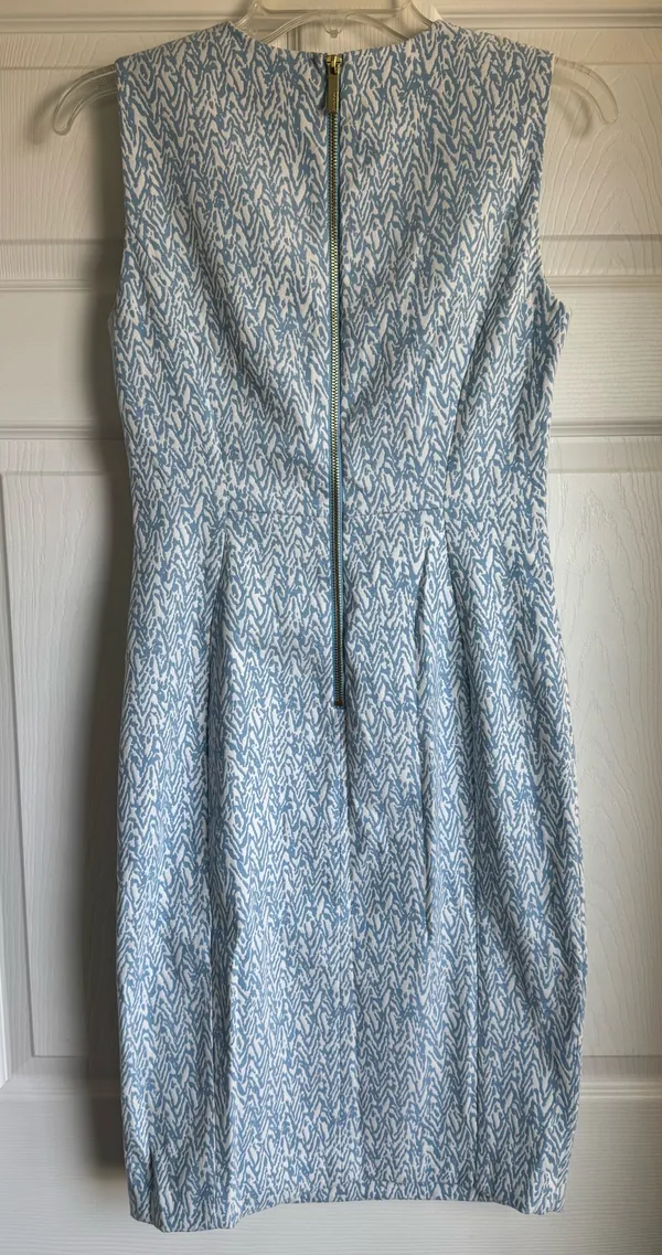 Calvin Klein Blue & White Sleeveless Textured Sheath Dress Women’s Size 6 - Image 3