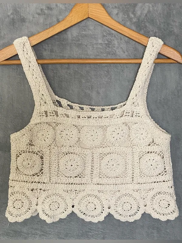 white crotchet Crop‎ cosstal cowgirl Tank Top size Medium summer festival - Image 6