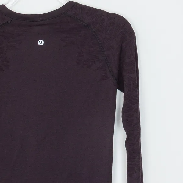 Lululemon Swiftly Tech‎ Long Sleeve Floral Shirt Purple Size 6 Thumbhole Running - Image 8