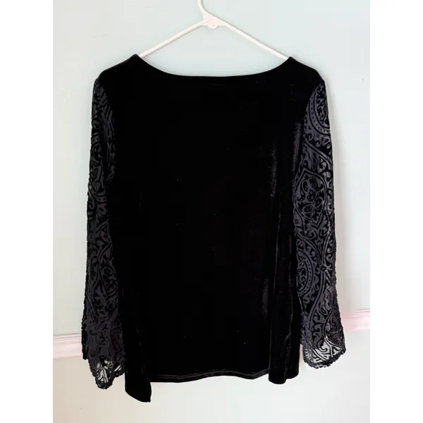 Y2K Velvet Bell Lace Sleeve Top‎ Womens L Whimsigoth Goblincore Fairy Goth Lace - Image 5