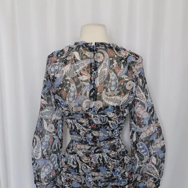 ZARA Paisley Floral Ruched Dress Ruffled Mini Metallic Party Cocktails Small‎ - Image 8