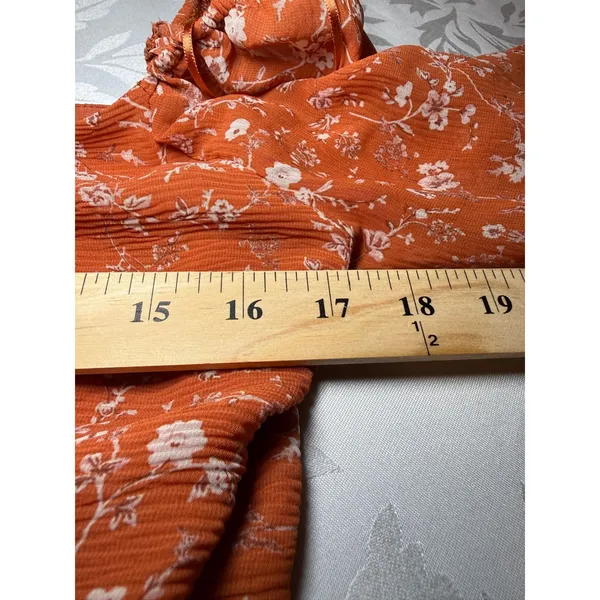 ASTR The Label Rust Floral Plisse Peplum Top Orange Size Large Boho Chic - Image 5
