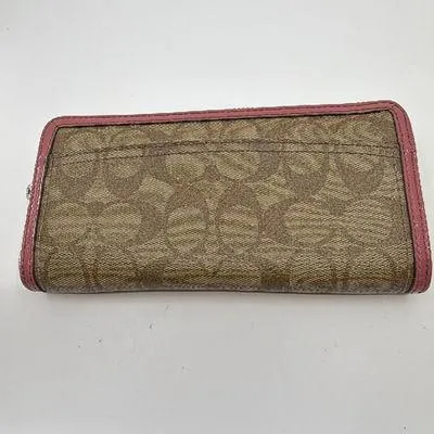 Coach Signature C Zip Around Brown Coated Canvas Wallet - Image 2
