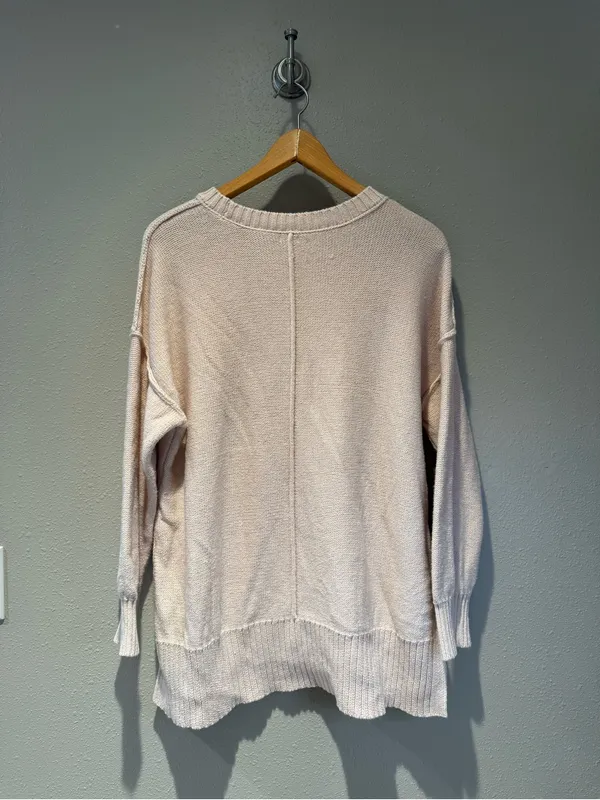 Aerie Oversized Pink Drop Shoulder Knit Sweater Side Slit Size Small - Image 4