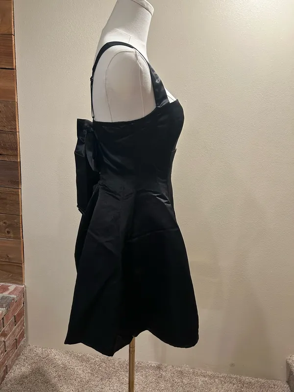 Micas Black Satin Mini Dress - Image 3