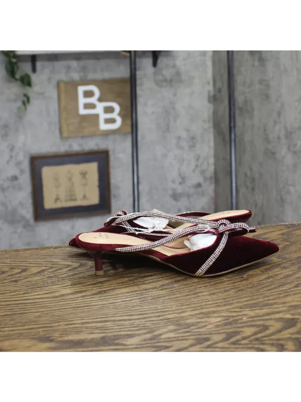 NWT A New Day Womens Gwen Rhinestone Bow Heels Velvet 94656735 Burgundy Red 6M - Image 7