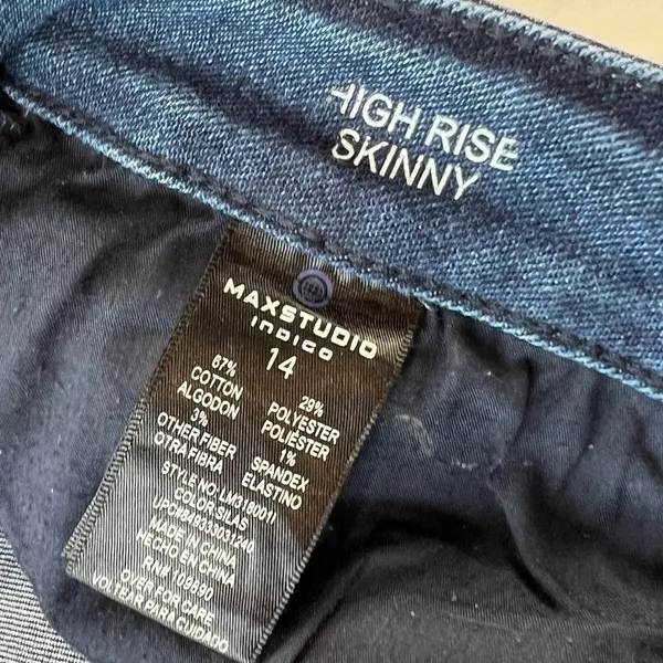 Minimalist Max Studio High Rise Skinny Jeans Size 14 Indigo Stretch Casual - Image 6