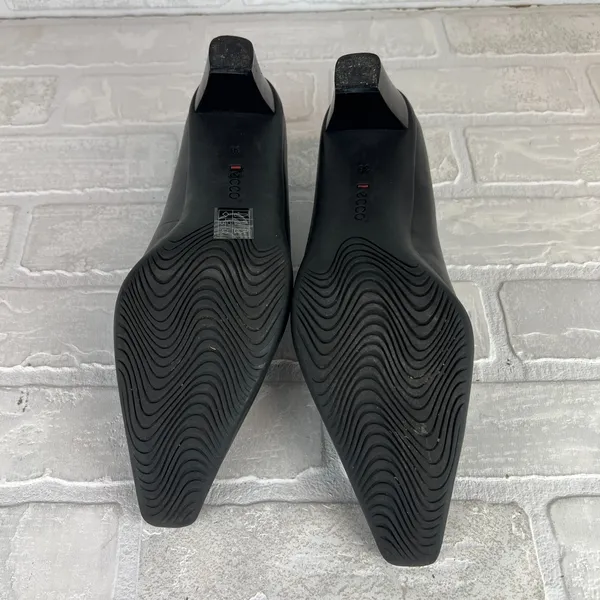 ECCO Loafer Pumps Women 7.5 38 Black Leather Pointed Toe Block Heel Strap Office - Image 10