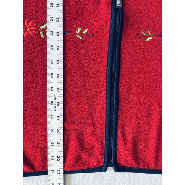 Vintage Erika Sport Womens Fleece Vest Red Embroidered Bells Holiday Christmas M - Image 11