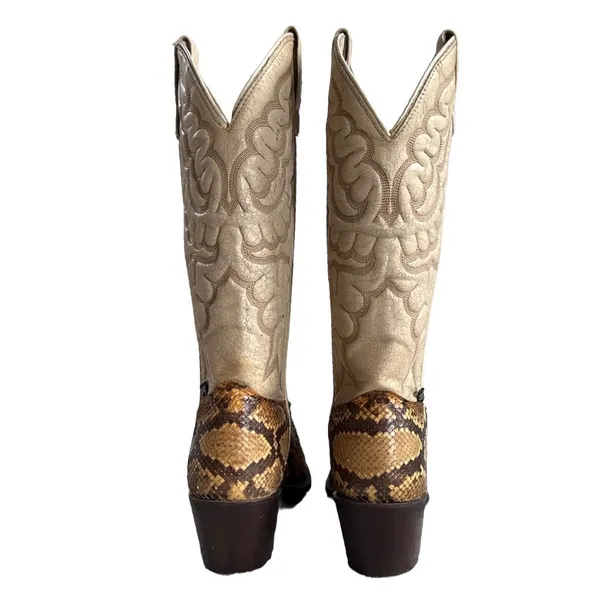 Vtg 70s 80s Capezio Snakeskin Cowboy Boots Cream Leather Western Cowgirl 5.5 USA - Image 11