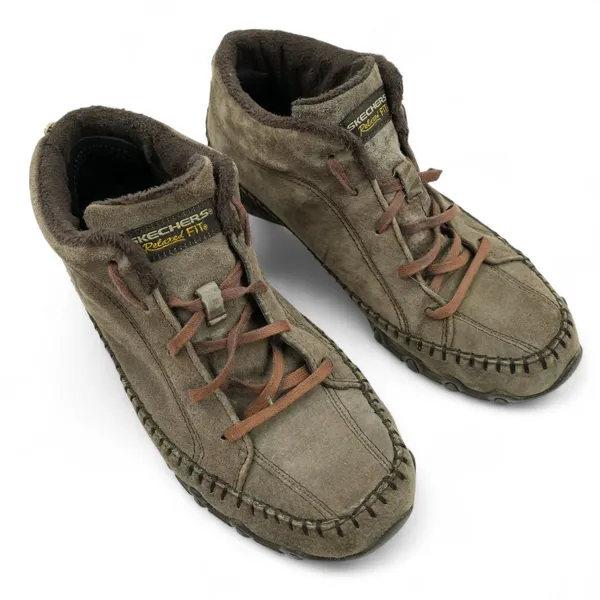 Skechers Shoes Womens 10‎ Relaxed Fit Brown Leather Faux Fur Bikers Totem Pole - Image 2