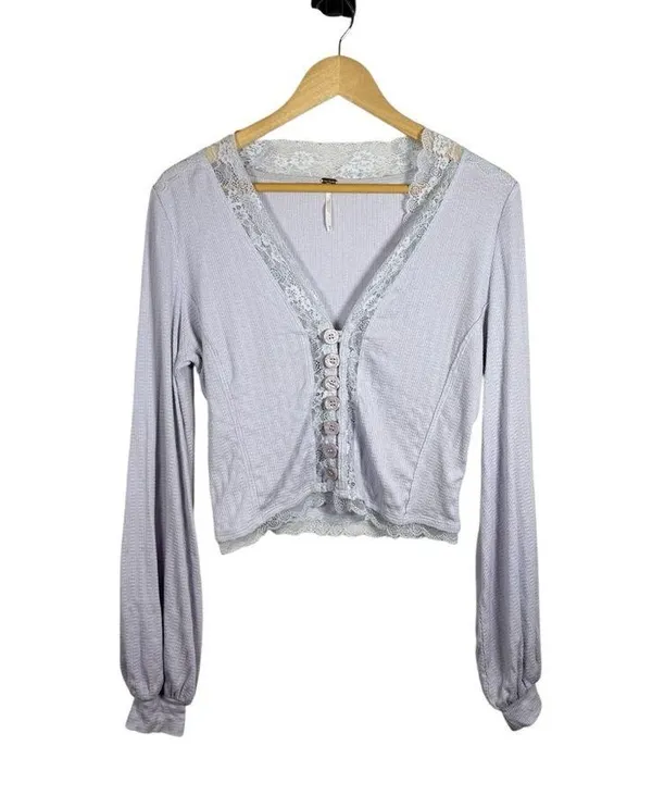 Free People Run With Me Lace Trim Cardigan in Lilac Size M - Image 7