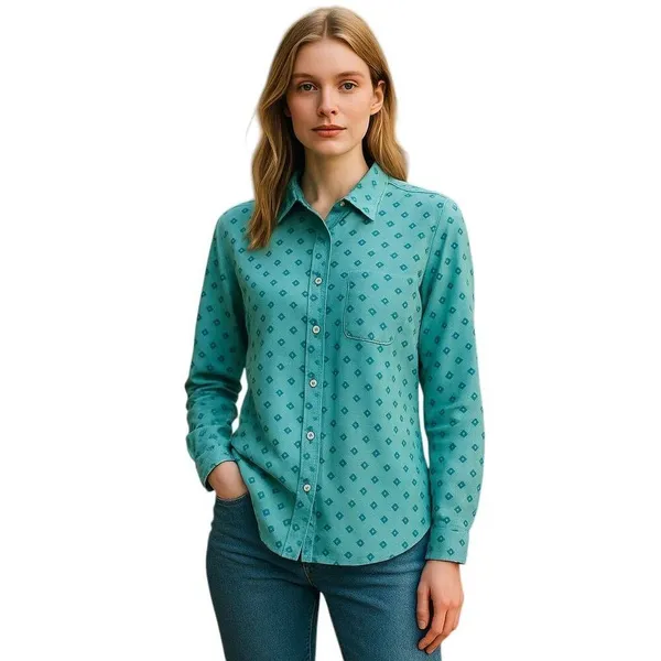 Orvis Button Up Diamond Pattern Roll Up Sleeve Blouse - Image 2