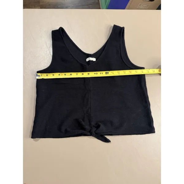 Madewell Woman's Black Textured Ribbed Front Tie V Neck Tank Top Large Blouse - Image 6