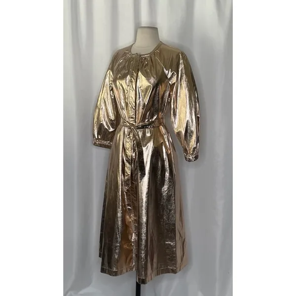 NWT!! Anthropologie MARE MARE Shine Faux Leather Shirt Dress Pearl Metallic XS - Image 6