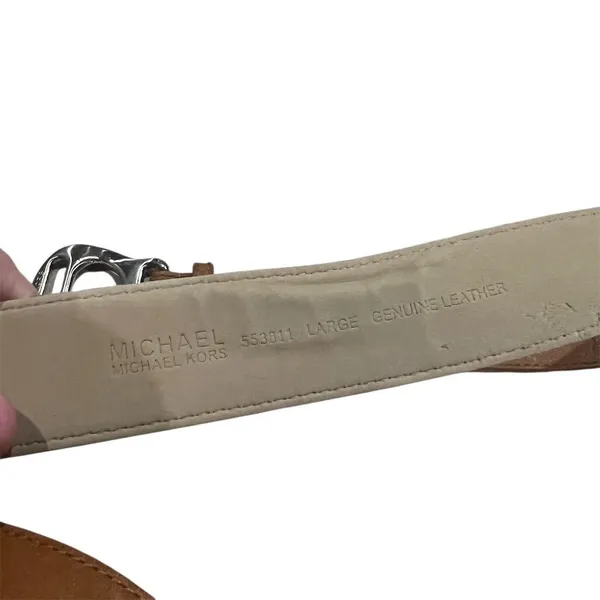 Michael Kors Women's Brown Leather Belt Silver Buckle Adjustable Chunky - Image 4