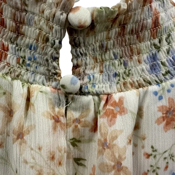 MSK Cream Floral High Neck Sleeveless Ruffled Tiered Mini Dress Womens Medium - Image 7