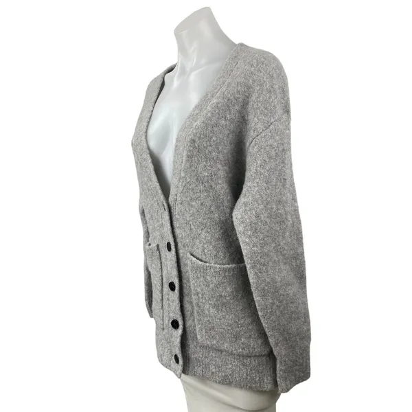 Aritzia Wilfred Dorothy Gray Wool V Neck Long Sleeve Cardigan Sweater Top Sz 2XS - Image 3