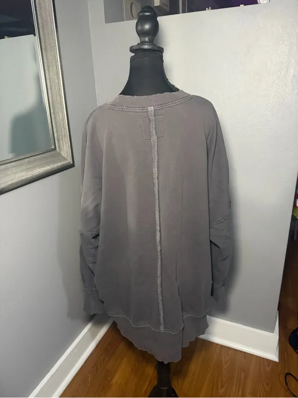 Aerie Oversized Distressed Crewneck Sweatshirt Grey Medium - Image 5