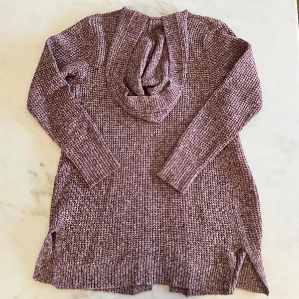 Abercrombie Fitch Women's Hooded Cardigan Sweater‎ Mauve Speckled Knit Size S - Image 8
