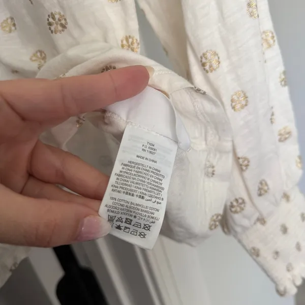 Boden White Gold Print Smocked Long Sleeve‎ V Neck Top - Image 5