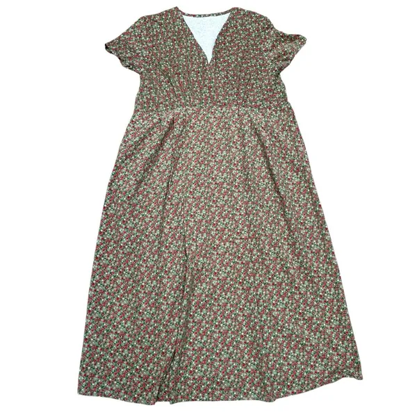 Modest Cottagecore Midi Dress Ditsy Floral Corduroy Pinwale Handmade Prairie - Image 3