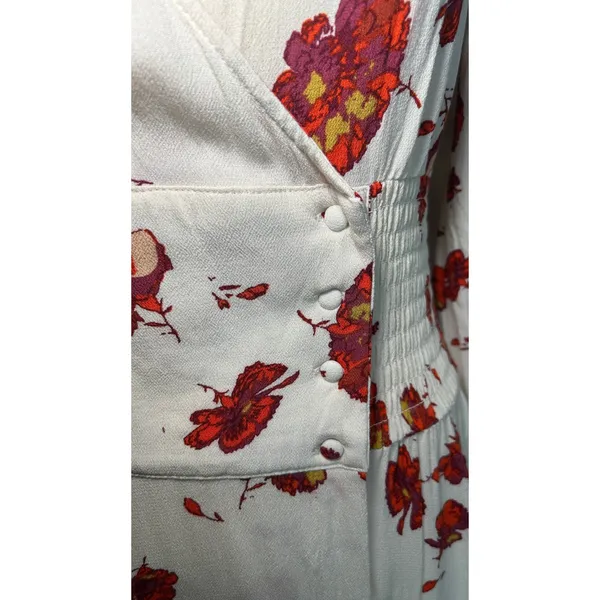 Free‎ People Maxi Dress So Sweetly S Ivory Red Floral Smocked Boho Long Sleeve - Image 3