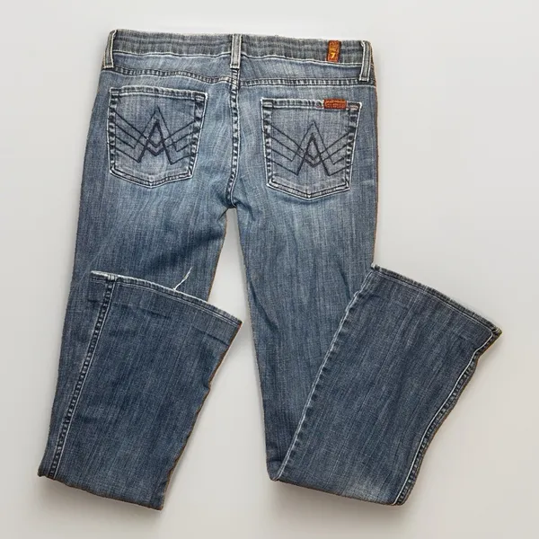 7 For All Mankind A Pocket Jeans Bootcut Flare Low Rise Y2K Denim Size 27 - Image 2