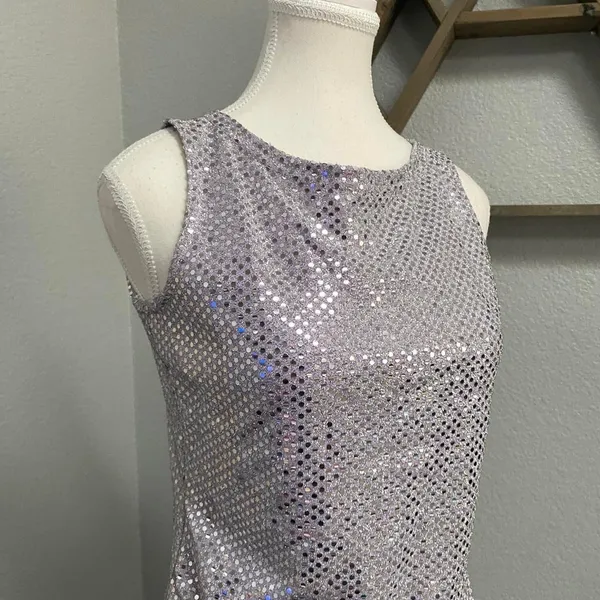 A. Byer Silver Sequin Sleeveless Tank Top Y2k Glam Romantic Feminine - Image 2