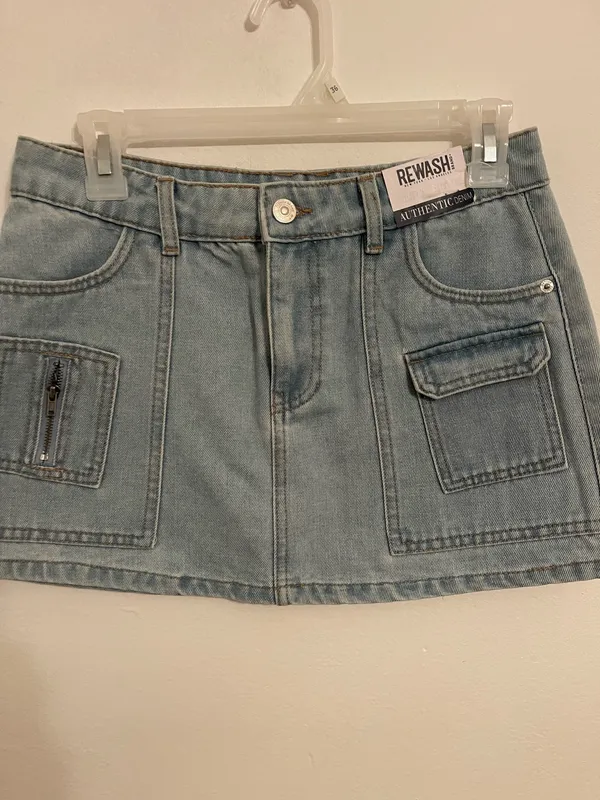 Rewash Light Blue Mini Skirt with Utility Pockets  - Image 4