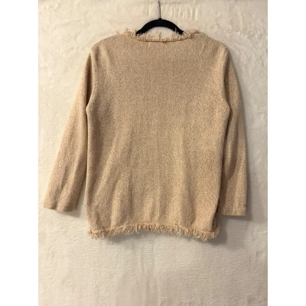 Haband Floral Embroidered Fringed Cardigan Sweater Beige Tan Large Vintage Style - Image 7