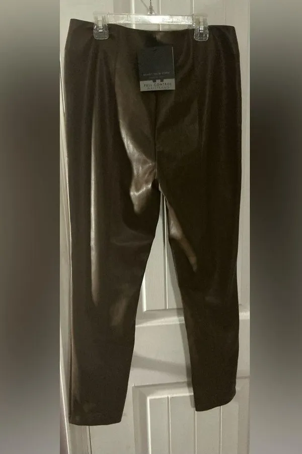 Marc New York Woman Brown Full Control Waistband Faux Leather Pants, Size M NWT - Image 4