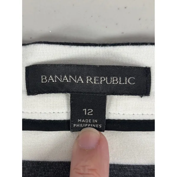 Banana Republic Black White Striped Mini Skirt 12 Stretch Bold‎ - Image 5