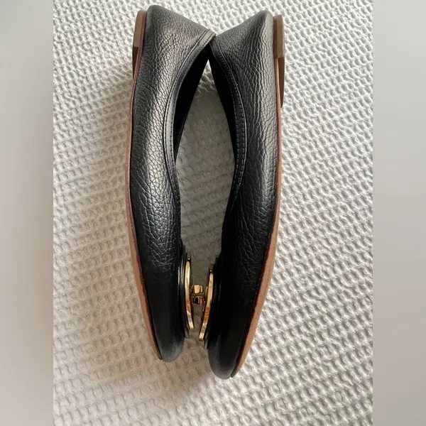 Tory Burch Black Flats with Gold Emblem - Image 8