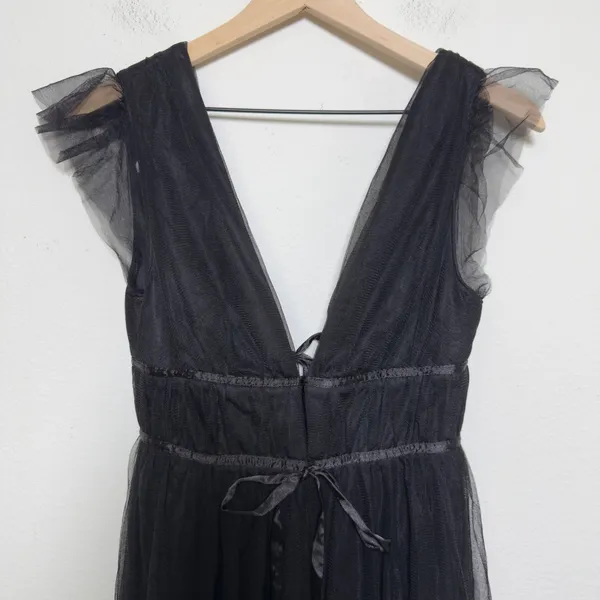 NEW Lulus Women Im All Yours Dress XS Black Tulle‎ Flutter Plunging Maxi Gown - Image 8