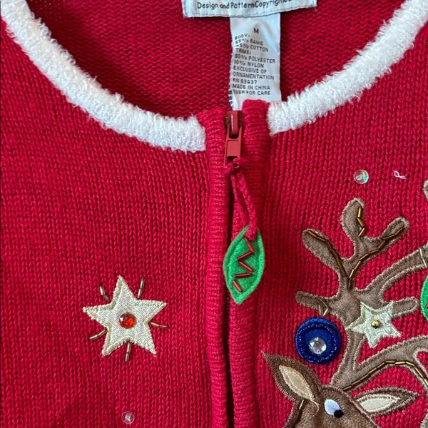 Tiara international Red Christmas Reindeer Sweater medium - Image 3