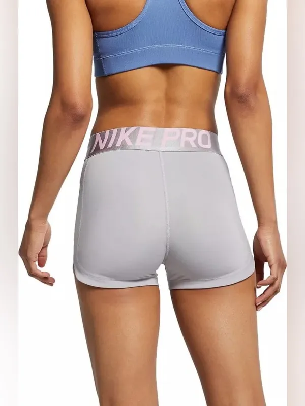 Nike Pro Women’s Mid-Rise 3" Biker Shorts – Thunder Grey/Pink Foam/Metallic – XS - Image 2