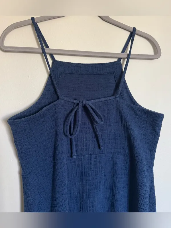 Madewell Blue Navy Indigo Knit Texture Knee-Length Midi Apron Cami Dress Size M - Image 8